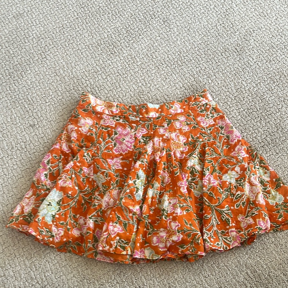 Free People End of the Island Godet Mini Skirt in Orange Nouveau Chestnut Size 6